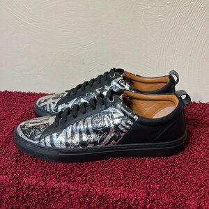Bally Men's Herbi Graffiti-Print Black & Silver Leather sneakers shoes size 10